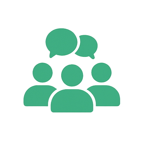 Icon of three green people with speech bubbles