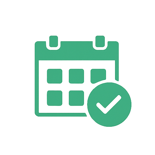 Green calendar icon with a check mark